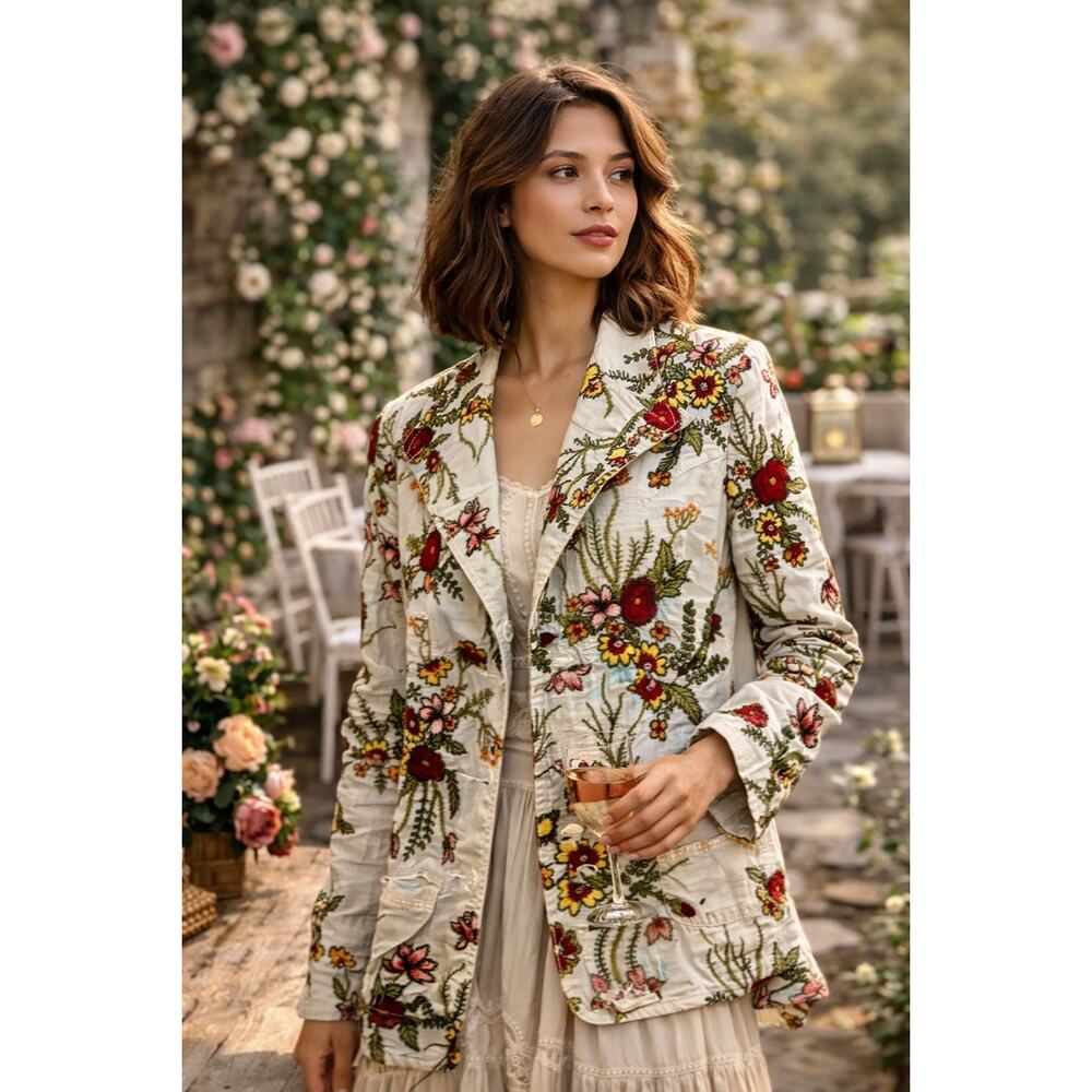 *SOLD* Johnny Was Embroidered Floral Blazer Jacket Size S/M Boho Cottagecore